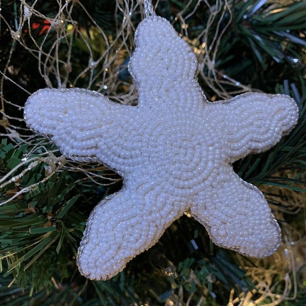Starfish Shell Pearl Tone Seed Bead Christmas‎ Everyday Ornament